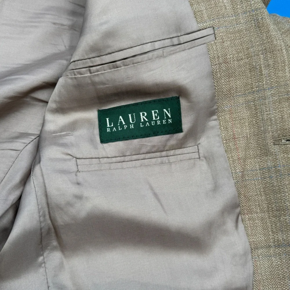 Lauren Ralph Lauren Mens‎ Tan Plaid Wool Blend Sport Coat Blazer Jacket